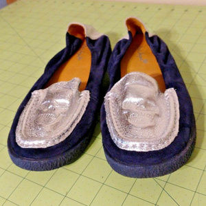 Jipi Japa Blue Suede Silver Goth Glam Slip Ons
